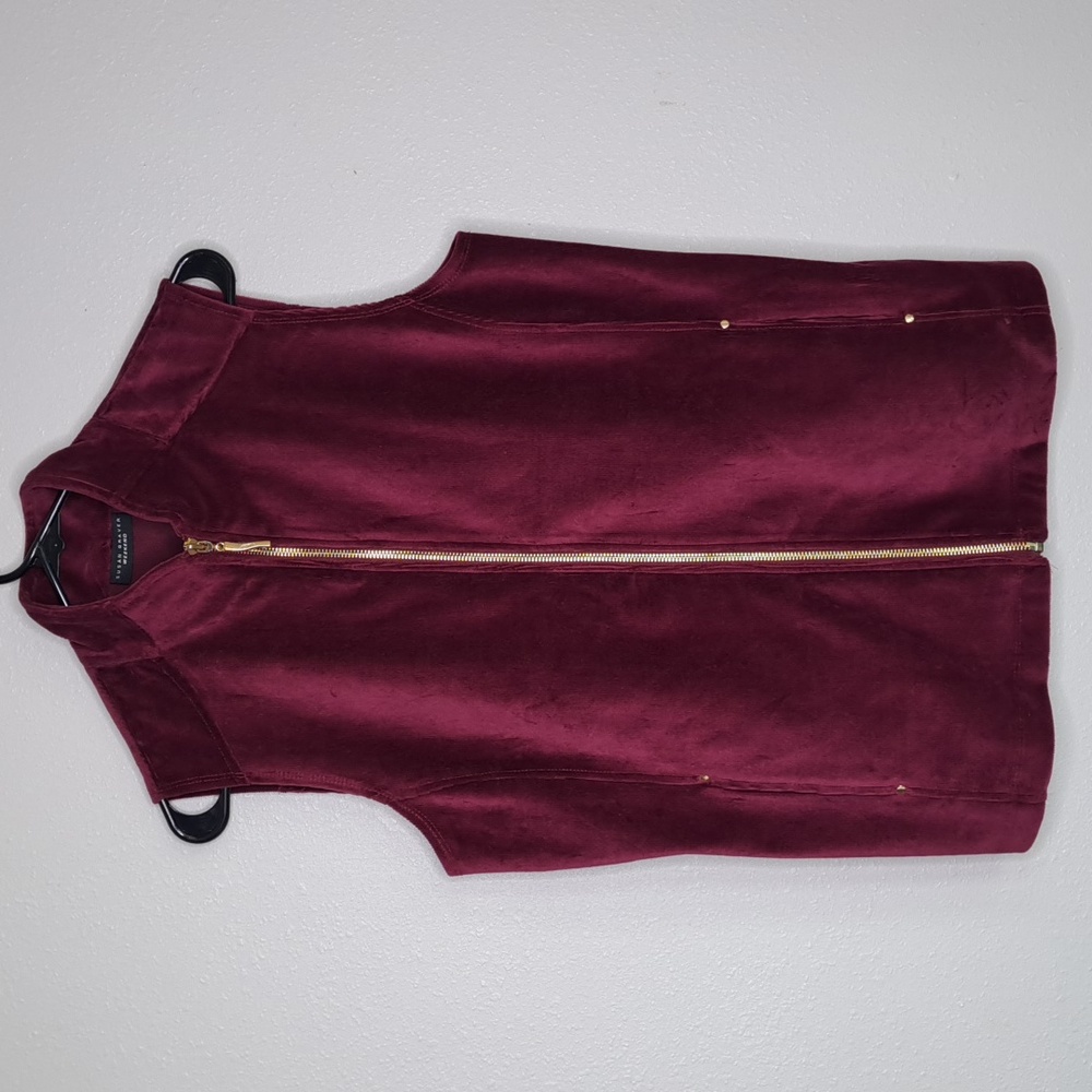 Susan Graver Weekend Corduroy Zip Front Knit Vest Small Oversized Red Burgundy
